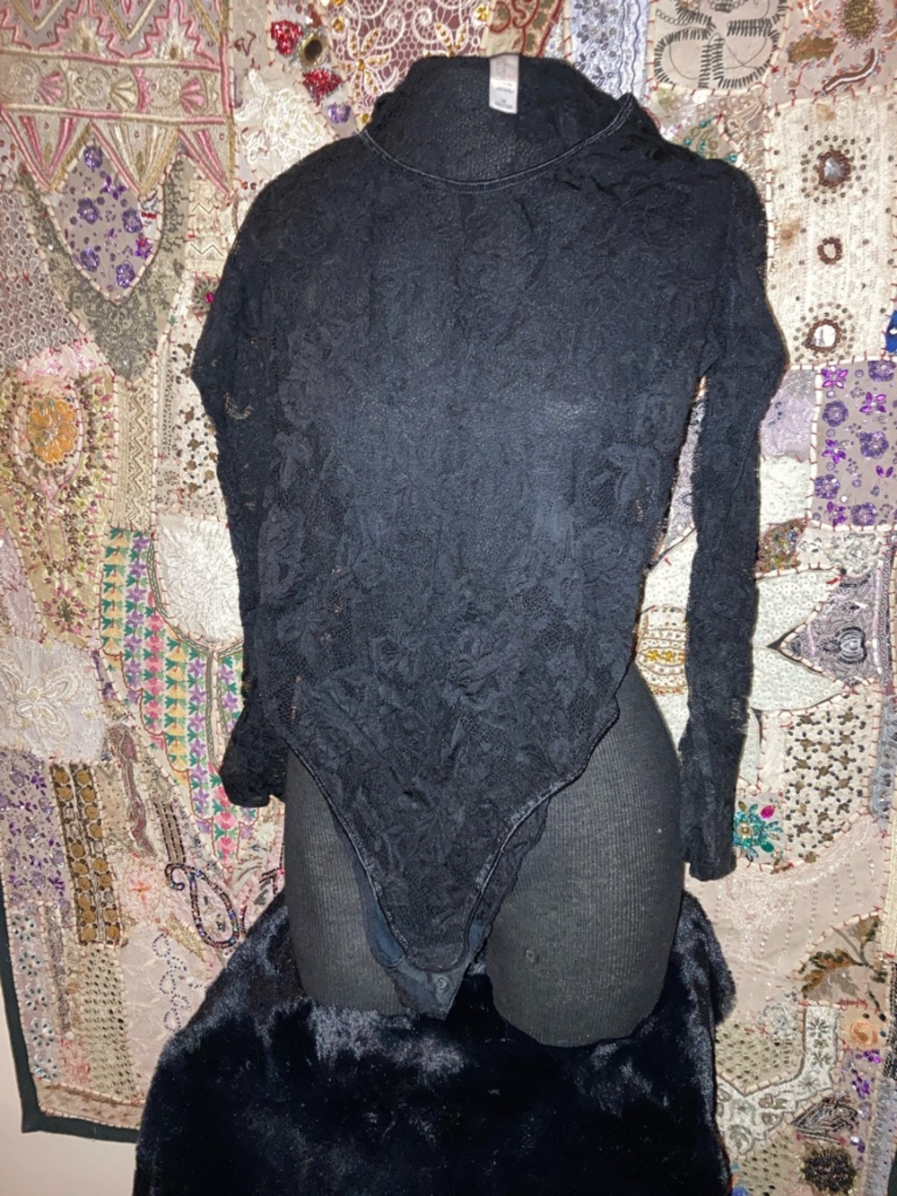 Victoria's Secret Black Lace Long-Sleeve Bodysuit